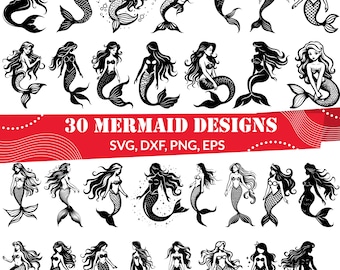 マーメイド SVG バンドル、マーメイド dxf、マーメイド png、マーメイド ベクター、マーメイド アウトライン、マーメイド クリップアート、マーメイド デザイン、マーメイド カット ファイル