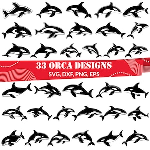 Orca SVG Bundle | 33 Killer Whale Silhouette and Clipart Designs | Cut Files for Cricut, Sublimation and Ocean Animal Crafts
