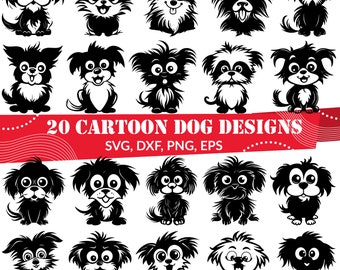 Cartoon Dog SVG Bundle, 20 Fluffy Puppy Designs, Cute Dog Cut Files for Cricut Silhouette