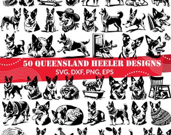 50 Queensland Heeler SVG Bundle | Australian Cattle Dog Clipart | Heeler Silhouette | Dog SVG for Cricut and Sublimation Projects