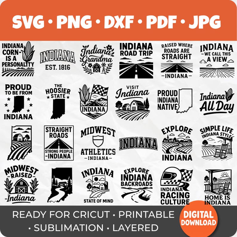 Indiana Graphics 50 Indiana SVG Bundle | the Hoosier State Designs | Midwest Pride, Farm ...