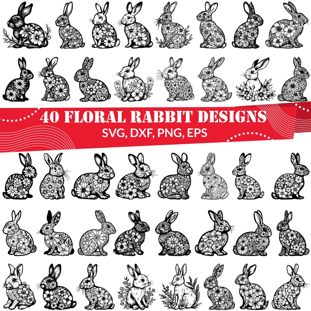 Floral Rabbit SVG | Cute Bunny With Flowers Clipart | Rustic Farmhouse ...