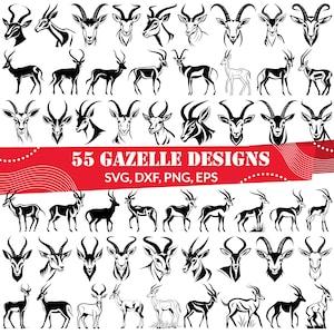 Gazelle SVG Bundle – 55 Antelope Clipart Designs | African Wildlife Silhouette Png, Dxf, Eps | Cricut, Laser Cut Files, Printable
