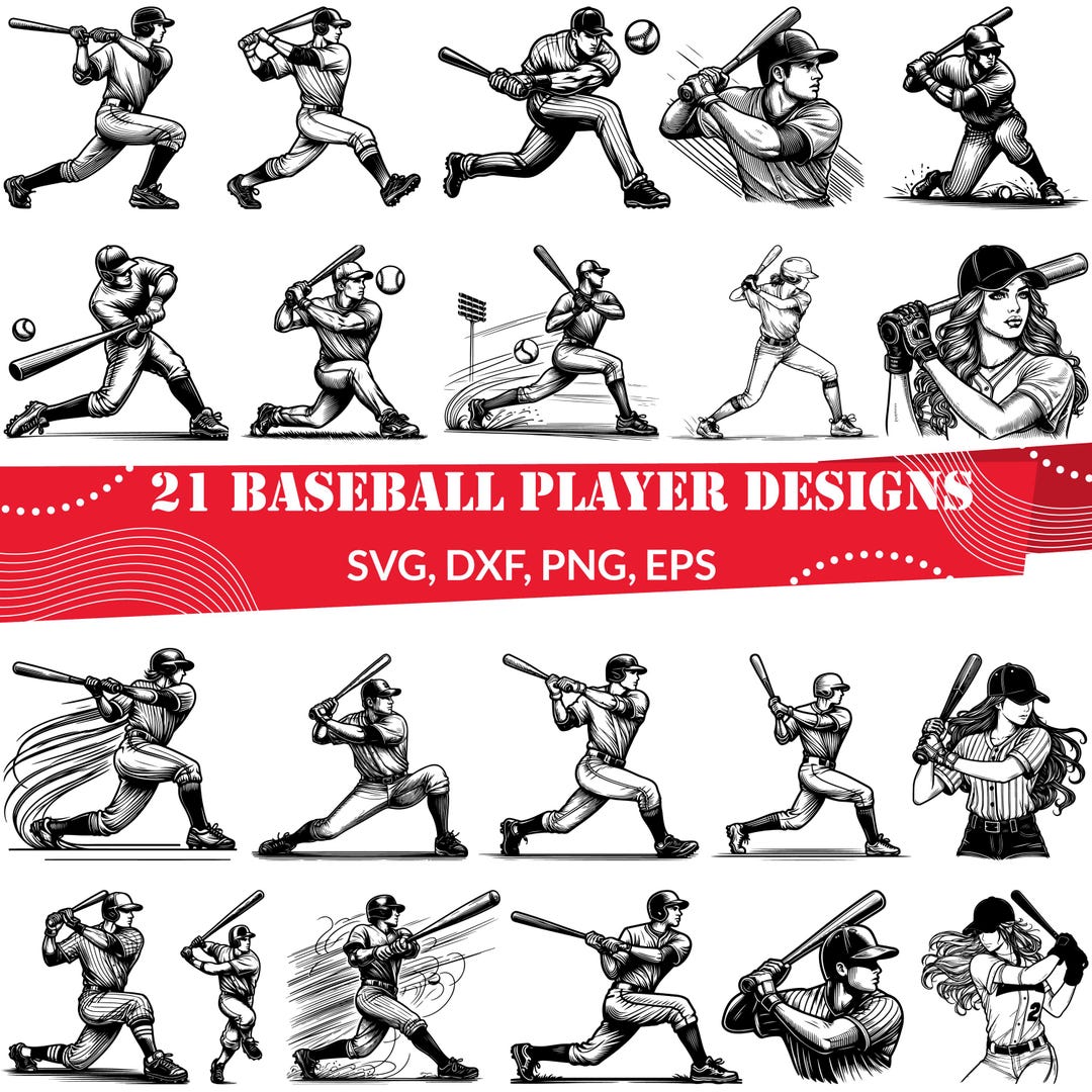 21 Baseball Player SVG Bundle, Baseball Hitter Clipart, Softball Girl ...