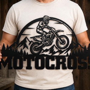 File per taglio laser Motocross SVG DXF, design per decorazione murale moto da cross, insegna per garage moto, file Glowforge per enduro in montagna, taglio al plasma CNC