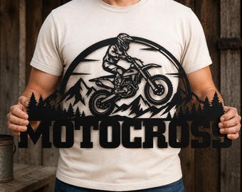 Motorcross lasergesneden bestand SVG DXF, Dirt Bike Wall Art Design, motorfiets garagebord, Mountain Enduro Glowforge-bestanden, CNC-plasma