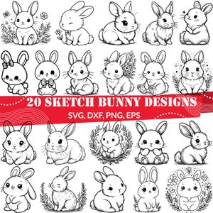 Sketch Bunny SVG Bundle, Floral Bunny svg, Bunny Line Art, Woodland Animal svg, Cute Bunny svg, Cute Bunny dxf, Cute Bunny png