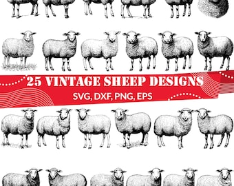 Schaf Vintage Line Art SVG | Bauernhof Clipart | Rustikales Design-Element