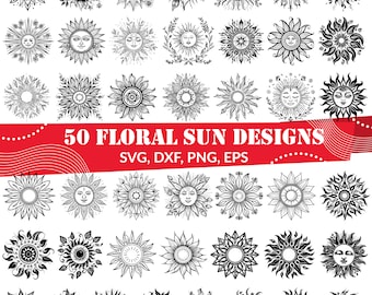 Floral Sun SVG Clipart | 50 Boho Nature Designs (Digital Files)