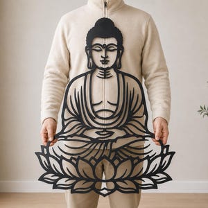 Buda SVG, diseño de Buda meditando con loto, archivo de corte para arte mural zen para Cricut Glowforge
