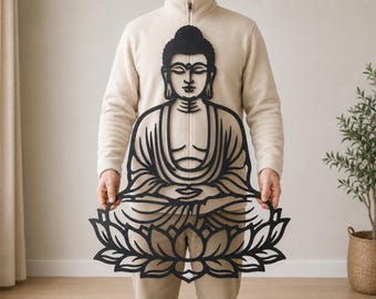 Buda SVG, diseño de Buda meditando con loto, archivo de corte para arte mural zen para Cricut Glowforge