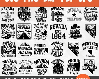 Nevada SVG Bundle | 50 Silver State Desert Designs | Big Sky Road Trip Graphics | Western Vibes | Nevada Est 1864  | State pride