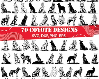 Coyote SVG Bundle, Coyote dxf, Coyote png, Coyote vector, Coyote outline, Coyote clipart, Coyote Howling svg, Coyote art, Western svg