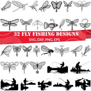 Fly Fishing SVG Bundle | 32 Vintage Fly Fishing Clipart and Silhouette Designs | Files for Cricut, Outdoor Crafts & Fishing Gifts