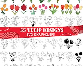 Tulip SVG Bundle, Tulip dxf, Tulip png, Tulip vector, Tulip outline, Tulip decal, Tulips svg, Bouquet Tulip svg, Spring Flower svg
