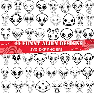 Funny Alien SVG Bundle | 40 Cute Alien Clipart Designs for Cricut & Sublimation | Space UFO Extraterrestrial Graphics