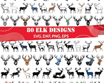 Elk SVG, Deer Silhouette Clipart, Wildlife Animal Vector, Hunting Elk Design, Forest Nature Cricut File, Rustic Deer Antlers