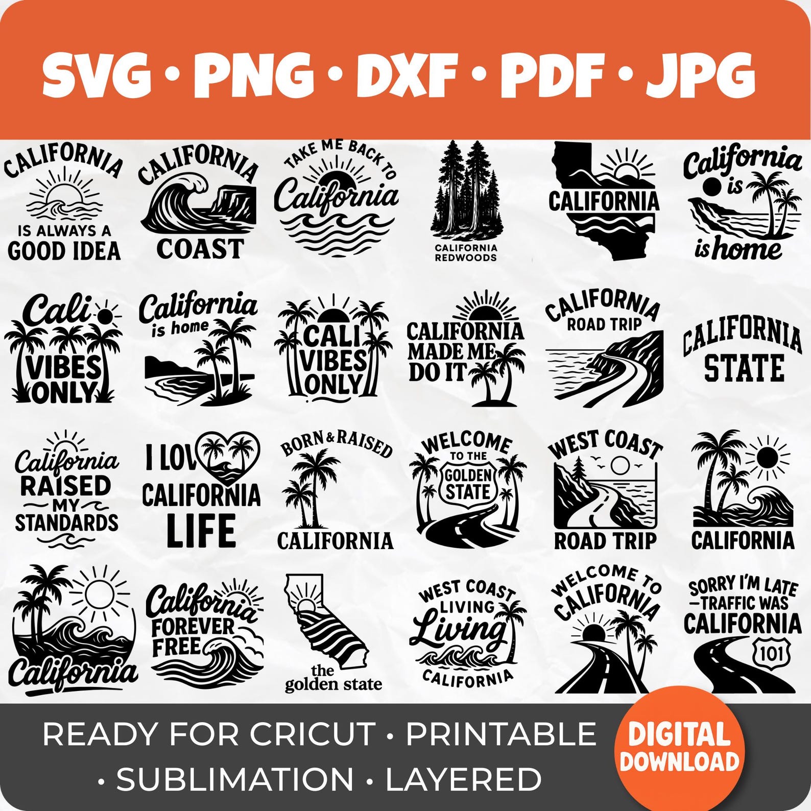 50 California SVG Bundle | the Golden State Quote Designs | West Coast ...