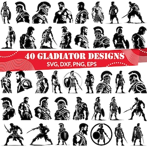 Gladiator SVG Bundle | 40 Ancient Warrior Silhouette Designs | Roman Spartan Gladiator Clipart for Cricut and DIY Crafts