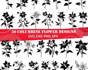 Columbine Flower svg Bundle | 30 Botanical Silhouette Designs | Floral Cut File for Cricut