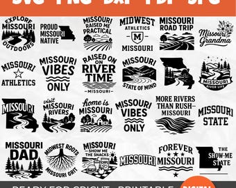 Missouri SVG Bundle | 50 Show Me State Clipart Designs | Missouri Road Trip & River Life Quotes | I love Missouri | Missouri Map