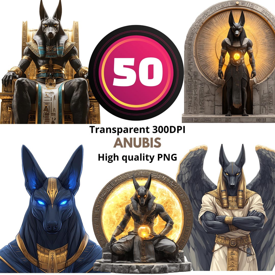 50 Anubis Clipart Set – Egyptian God PNG Bundle, Ancient Mythology Art ...