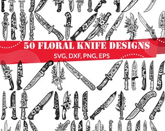 Floral Knife SVG | Decorative Knife with Flowers Clipart | Floral Pattern Knife Design
