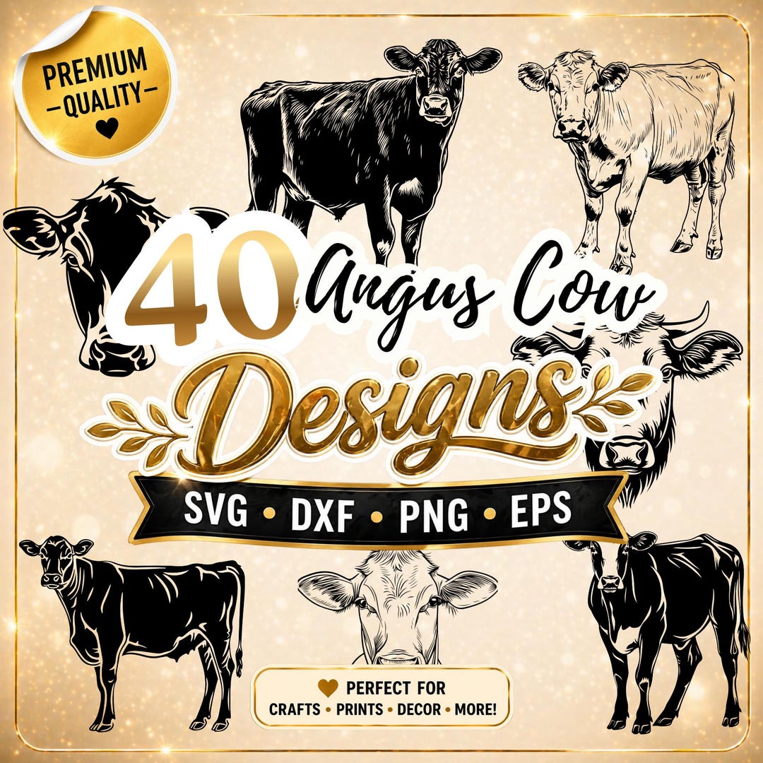 Angus Cow SVG Bundle, Angus Cow Dxf, Angus Cow Png, Angus Cow Vector ...