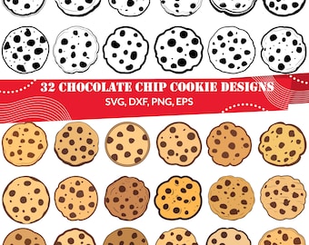 Paquete de imágenes SVG de galletas con chispas de chocolate / 32 diseños de imágenes prediseñadas de galletas / Archivo de corte de alimentos para Cricut