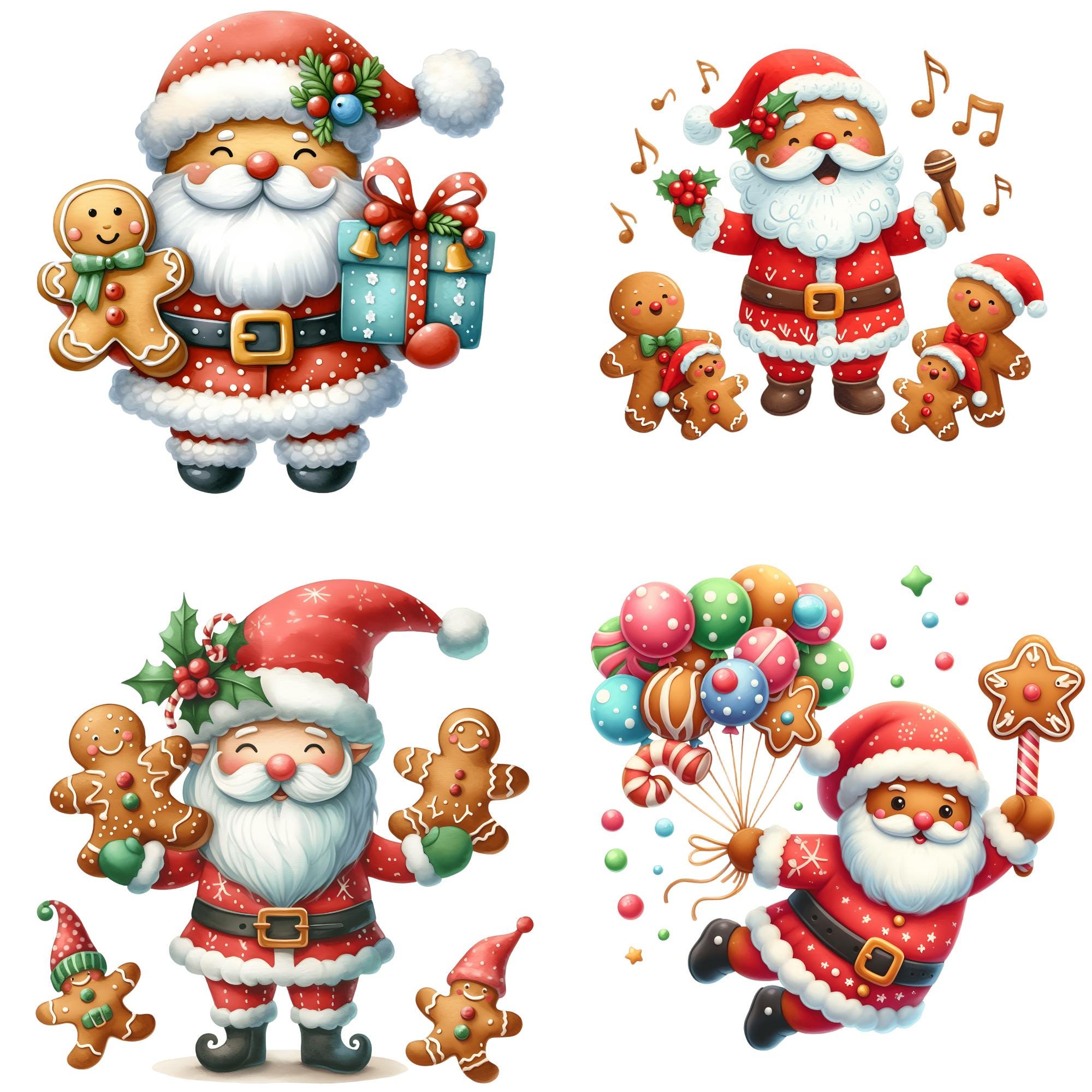 Gingerbread Santa Clipart Set – 50 High-quality Pngs, Transparent 300 ...
