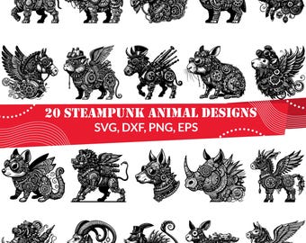 Steampunk Animal svg Bundle | 20 Mechanical Creature Designs | Gear Animal Cut File for Cricut