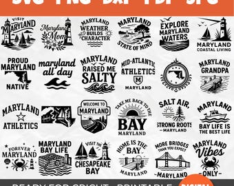 Maryland SVG Bundle | Chesapeake Bay, Crab, Lighthouse, Maryland Vibes | Maryland Quotes | I Love Maryland | Old Line State | Map