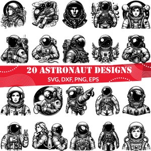 Astronaut SVG Bundle | 20 Space Explorer Silhouettes | Space Helmet Clipart, Sci Fi svg for Cricut and Sublimation