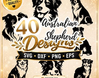 Australian Shepherd SVG Bundle, Cute Aussie Dog Clipart, Puppy Portrait Silhouette, Pet Lover Cut Files