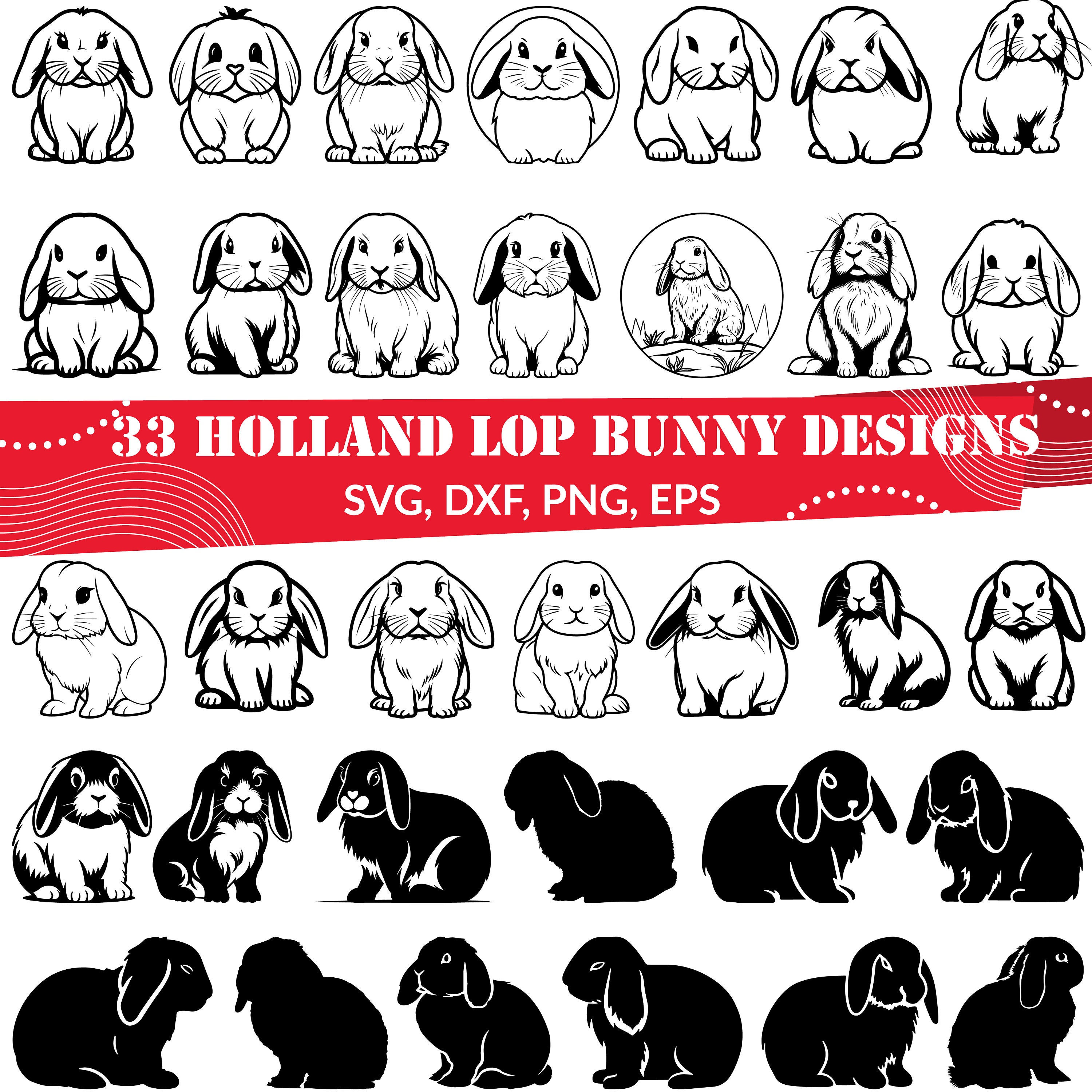 Holland Lop Bunny SVG Bundle, Holland Lop Rabbit Svg, Lop-eared Rabbit ...