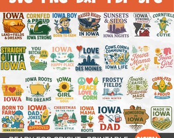 Iowa SVG Bundle | Iowa State Cut Files | Midwest Farm Life Cricut Designs, Des Moines, Cornfield Country Quotes