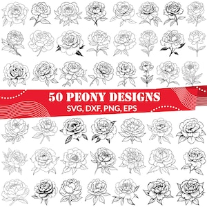 Peony SVG Bundle, Peony Line Art, Peony dxf, Peony png, Peony eps,Peony vector,Peony cut files, Peony Flower svg, Peony outline