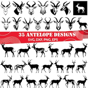 35 Antelope SVG Silhouettes | Tribal Antelope Clipart, Horned Animal Head Vector, Wildlife Design Bundle for Cricut & Sublimation