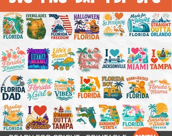 Florida SVG Bundle | 32 Florida Quotes Miami | Orlando | Tampa J| acksonville | Beach Sunshine Cricut Silhouette Sublimation Designs