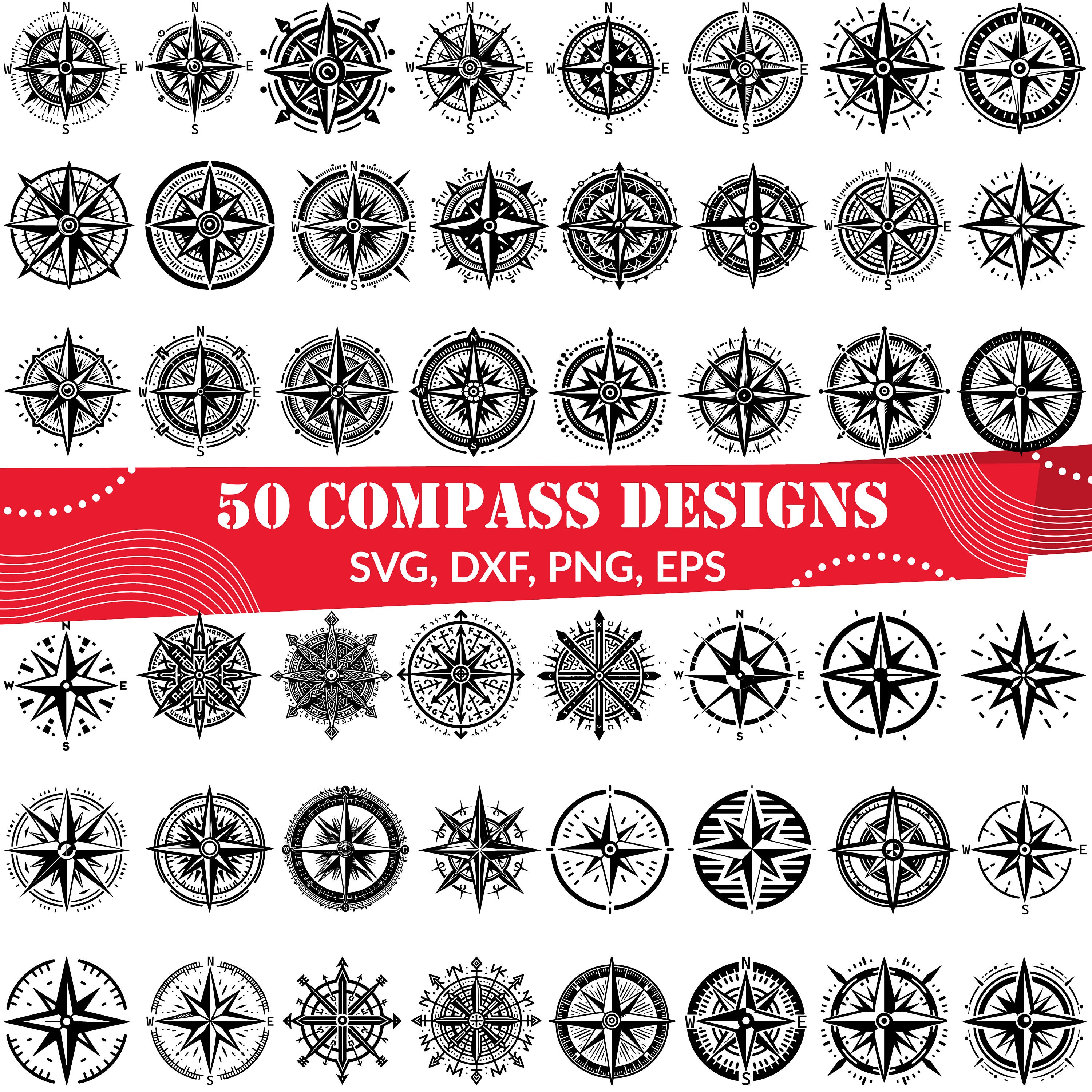 Compass SVG Bundle, Compass Rose Svg, Nautical Compass Svg, Compass Dxf ...