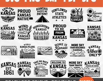 50 Kansas SVG Bundle | The Sunflower State Designs | Open Sky, Midwest Roots & Prairie Pride | Kansas Map | State Quotes | I Love Kansas