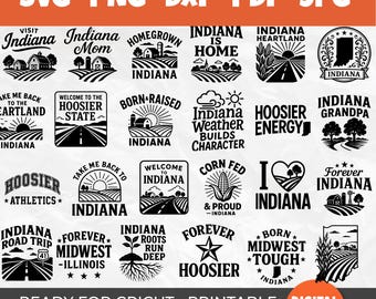 50 Indiana SVG Bundle | The Hoosier State Designs | Midwest Pride, Farm Life, Racing Culture & Simple Living | Indiana Quotes | Indiana Map