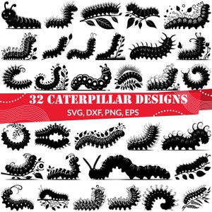 Caterpillar SVG, Cute Caterpillar Clipart, Insect Cartoon Vector, Bug Silhouette Design, Nature Animal Cricut File