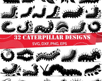 Raupe SVG, süße Raupe Clipart, Insekt Cartoon Vektor, Bug Silhouette Design, Natur Tier Cricut Datei