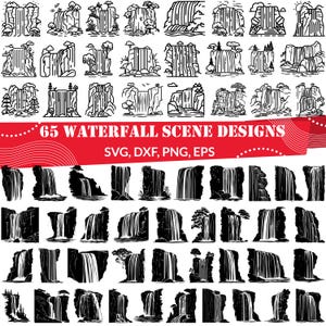 Waterfall Scene SVG Bundle, Waterfall dxf, Waterfall png, Waterfall vector, Waterfall outline, Waterfall clipart, Landscape svg