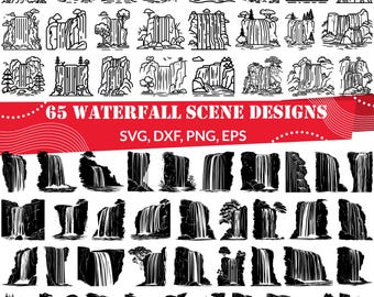 滝のシーン SVG バンドル、滝 dxf、滝 png、滝 ベクトル、滝のアウトライン、滝のクリップアート、風景 svg