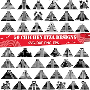 Chichen Itza SVG | Mayan Pyramid Clipart PNG | Ancient Ruins Line Art for Travel, History, and Cricut Projects