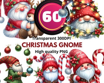 Weihnachtszwerg-Clipart-Set - 60 hochwertige transparente 300 dpi PNGs, niedliche Weihnachtszwerggrafiken für Druck/Sublimation