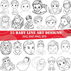 Baby Line Art SVG Bundle, Baby dxf, Baby png, Baby vector, Baby outline, Baby clipart, Newborn svg, Baby Drawing, Momlife svg