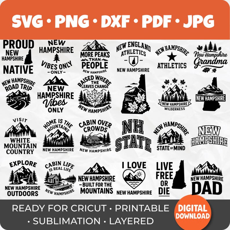 New Hampshire SVG Bundle, NH State Map Silhouette, White Mountains ...